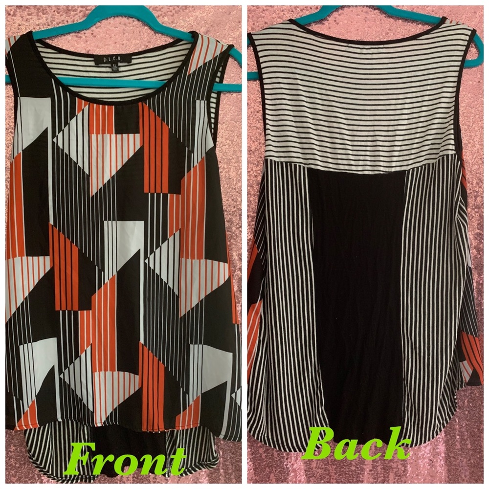 Geometric orange and black tank top